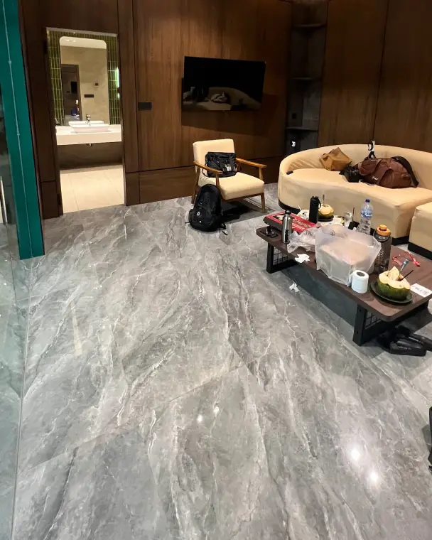 A private lounge with cream sofas
